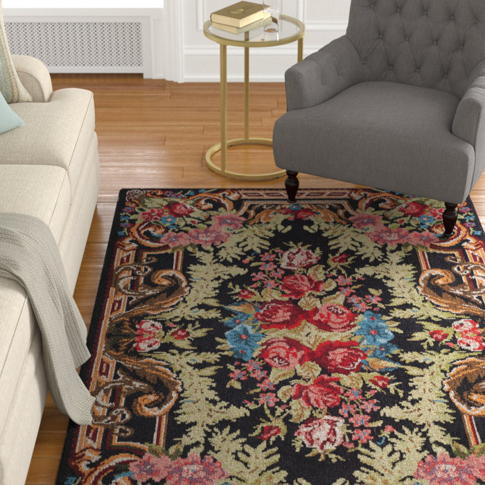 Astoria Grand Frederica Power Loom Black/Pink Rug & Reviews Wayfair